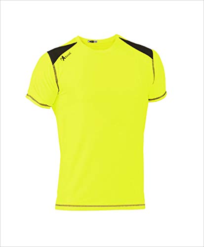 ASIOKA 182/17 Camiseta técnica combinada Unisex para Adultos de m/Corta, Amarillo flúor/Marengo, S