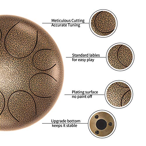 Asmuse Tambor de Acero de 10 Pulgadas 8 Tonos, Tambor de Percusión steel tongue drum, Tambor de Lengua con Palos, Soporte para Palos, Bolsa de hombro
