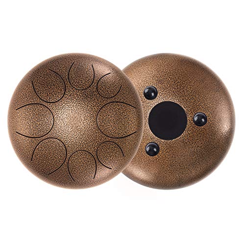 Asmuse Tambor de Acero de 10 Pulgadas 8 Tonos, Tambor de Percusión steel tongue drum, Tambor de Lengua con Palos, Soporte para Palos, Bolsa de hombro