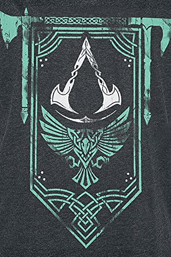 Assassin's Creed Valhalla - Banner Mujer Camiseta Gris Oscuro L, 50% algodón, 50% poliéster, Ancho
