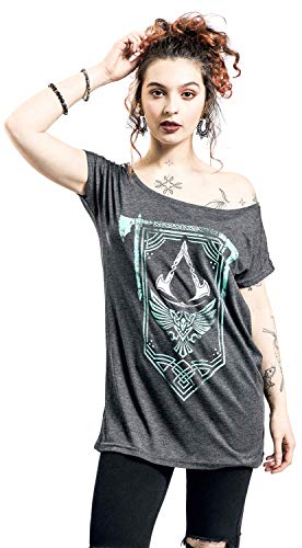 Assassin's Creed Valhalla - Banner Mujer Camiseta Gris Oscuro L, 50% algodón, 50% poliéster, Ancho