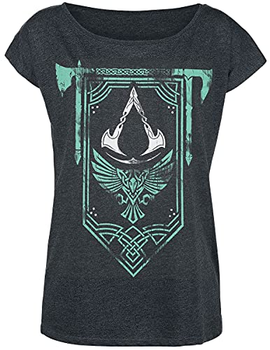 Assassin's Creed Valhalla - Banner Mujer Camiseta Gris Oscuro L, 50% algodón, 50% poliéster, Ancho