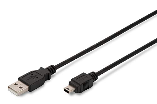 ASSMANN AK-300108-030-S - Cable de conexión USB 2.0 - Tipo A - Mini B (5 Pines) M/M - Longitud 3 m - Tasa de transmisión de Datos de hasta 480 Mbit/s - Negro