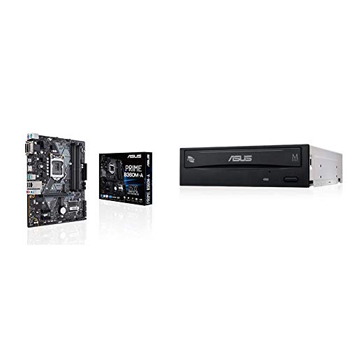 ASUS PRIME B360M-A - Placa base (4 x DIMM, máx. 64 GB, DDR4, 2666/2400/2133 MHz non-ECC, 1 x ranura M.2 3) + ASUS DRW-24D5MT - Grabadora de DVD 24X, compatibilidad con M-DISC, encriptación de disco
