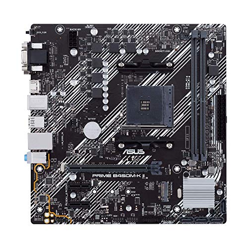 Asus Prime B450M-K II - Placa Base Micro-ATX AMD B450 Ryzen AM4 con Soporte M.2, HDMI/DVI/D-Sub, SATA 6 Gbps, 1 GB Ethernet, USB 3.2 Gen 1 de Tipo A y BIOS Flashback