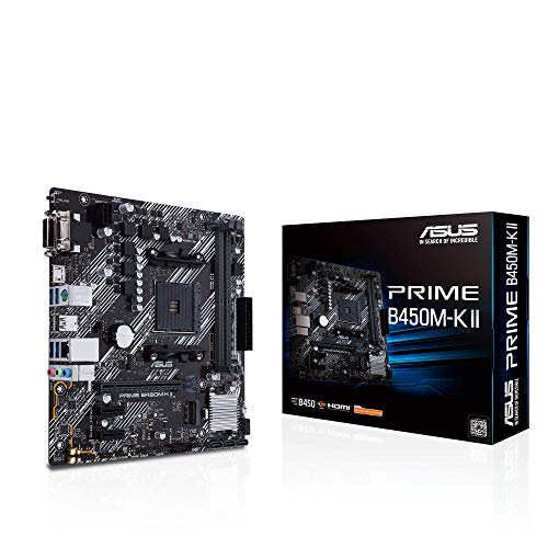Asus Prime B450M-K II - Placa Base Micro-ATX AMD B450 Ryzen AM4 con Soporte M.2, HDMI/DVI/D-Sub, SATA 6 Gbps, 1 GB Ethernet, USB 3.2 Gen 1 de Tipo A y BIOS Flashback