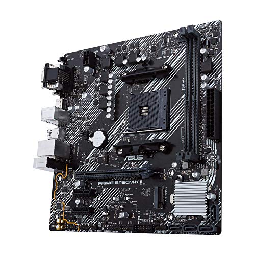 Asus Prime B450M-K II - Placa Base Micro-ATX AMD B450 Ryzen AM4 con Soporte M.2, HDMI/DVI/D-Sub, SATA 6 Gbps, 1 GB Ethernet, USB 3.2 Gen 1 de Tipo A y BIOS Flashback