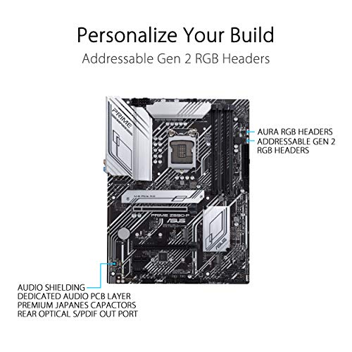 ASUS PRIME Z590-P - Placa base (Intel Z590, LGA 1200, ATX VRM de 11 fases DrMOS, PCIe 4.0, 3 M.2, HDMI, DisplayPort, SATA 6 GBps, Intel 2.5 GB Ethernet, USB 3.2 Gen. 2x2 tipo C frontal y Aura Sync)
