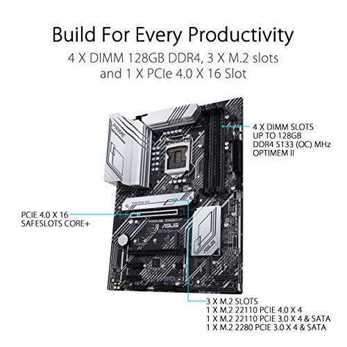 ASUS PRIME Z590-P - Placa base (Intel Z590, LGA 1200, ATX VRM de 11 fases DrMOS, PCIe 4.0, 3 M.2, HDMI, DisplayPort, SATA 6 GBps, Intel 2.5 GB Ethernet, USB 3.2 Gen. 2x2 tipo C frontal y Aura Sync)