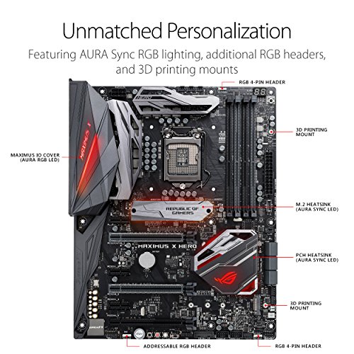 Asus ROG Maximus X Hero ATX, LGA1151 Socket, Chipset Z370, Gigabit LAN Placa Base con gráficos Integrados (Requiere CPU), Multicolor