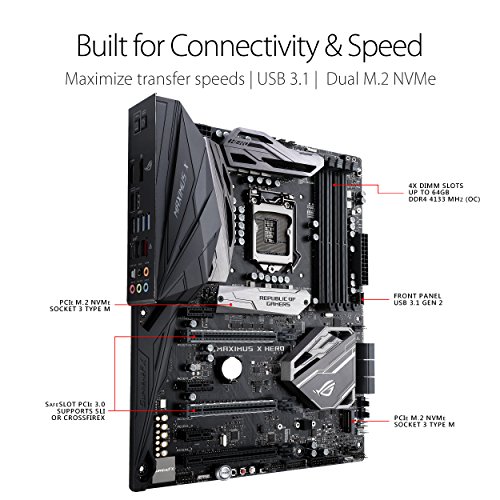Asus ROG Maximus X Hero ATX, LGA1151 Socket, Chipset Z370, Gigabit LAN Placa Base con gráficos Integrados (Requiere CPU), Multicolor