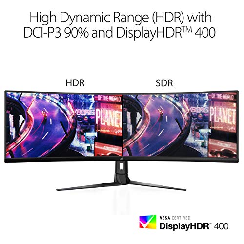 ASUS ROG Strix XG49VQ, Monitor Gaming Ultrapanorámico (3840 X 1080P, 144 Hz, Freesync 2 HDR, Displayhdr 400, Dci-P3. 90%, Shadow Boost), 49", Negro
