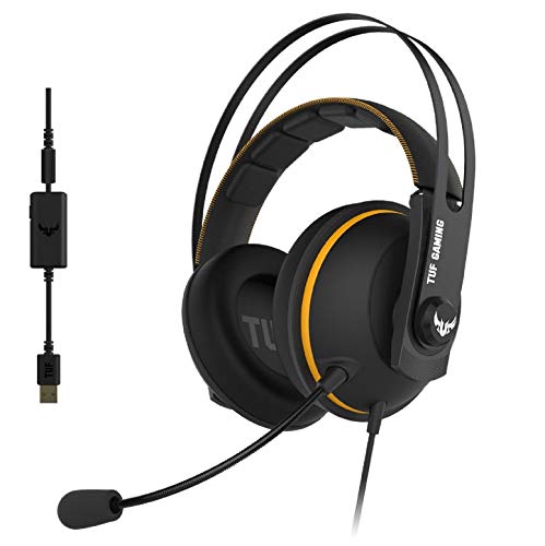 ASUS TUF Gaming H7 Yellow - Auriculares compatibles con PC, Mac, PS4, Nintendo Switch, smartphones y Xbox One, con sonido 7.1 virtual integrado con altavoces Asus Essence, Amarillo