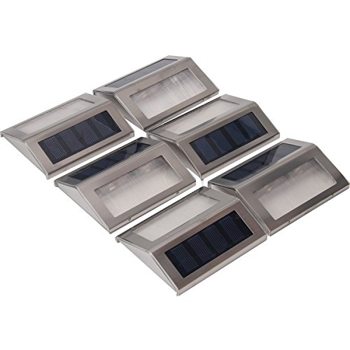 Asvert Lámpara de Pared Solar 6 pcs LED Apliques Solares para Exterior Impermeable IP44 de Material PC+ABS+Acero Inoxidable para Jardín Escalera (Blanco frio)