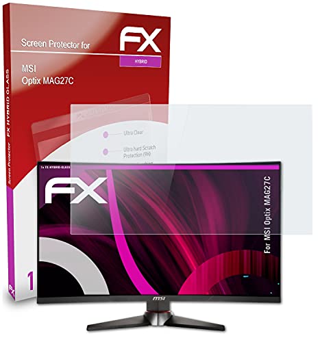 atFoliX Lámina Protectora de plástico Cristal Compatible con MSI Optix MAG27C Película Vidrio, 9H Hybrid-Glass FX Protector Pantalla Vidrio Templado de plástico