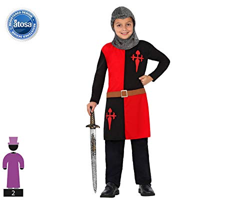 Atosa Disfraz Caballero Cruzadas Niño Infantil Negro Rojo 10 a 12 años