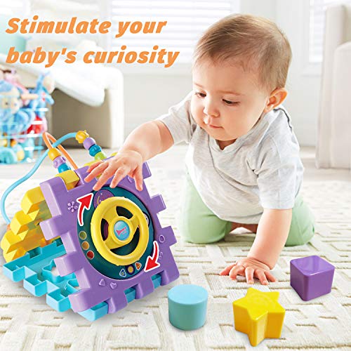 Attrinic Juguete Cubo de Actividades para Bebé 6 en 1 para que los niños jueguen en forma de laberinto con música, para niños y niñas a partir de 18 meses