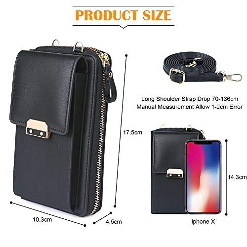Aucuu Bolso de Teléfono Móvil para Mujer,Cartera Movil Cuero PU Bolso para Movil (10.3 * 4.5 * 17.5 cm),Mini Bolso Bandolera con Correa Ajustable（70-136CM + Borla