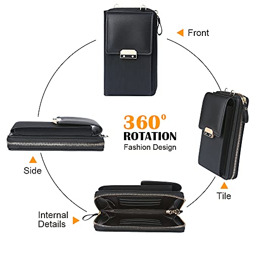 Aucuu Bolso de Teléfono Móvil para Mujer,Cartera Movil Cuero PU Bolso para Movil (10.3 * 4.5 * 17.5 cm),Mini Bolso Bandolera con Correa Ajustable（70-136CM + Borla