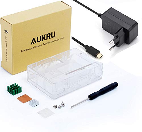 Aukru - Kit 3-en-1 para Raspberry Pi 3 Modelo B, Incluye una Caja Transparente, alimentación de 5 V - 3000 mA, y disipador térmico