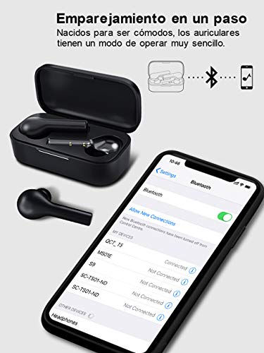 Auriculares Bluetooth con Modo de Juego, HOMSCAM Impermeable Auriculares Inalámbricos Bluetooth 5.0 QCY HiFi Mini Twins Estéreo In-Ear Bluetooth con Caja de Carga