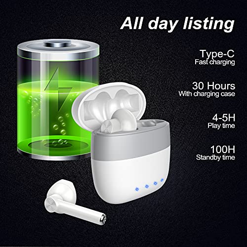Auriculares Inalámbricos, Auriculares Bluetooth 5.1 en la Oreja con Caja de Carga Rapida, Micrófono Incorporado, Control Táctil, IPX7 Impermeables, Reproducci 25 Horas