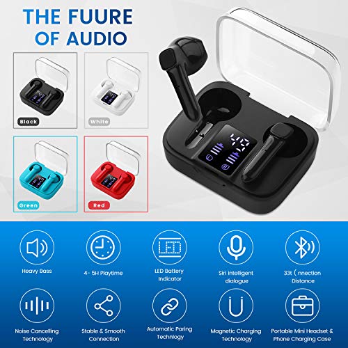 Auriculares inalámbricos Bluetooth 5.0, Mini Bluetooth Sin Cable Sport Cascos con Estuche de Carga de micrófono Sonido Estéreo LED Pantalla, compatibles con iPhone Android iOS (Azul)
