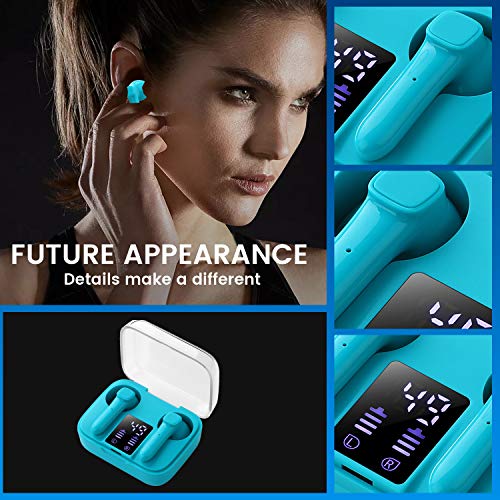 Auriculares inalámbricos Bluetooth 5.0, Mini Bluetooth Sin Cable Sport Cascos con Estuche de Carga de micrófono Sonido Estéreo LED Pantalla, compatibles con iPhone Android iOS (Azul)