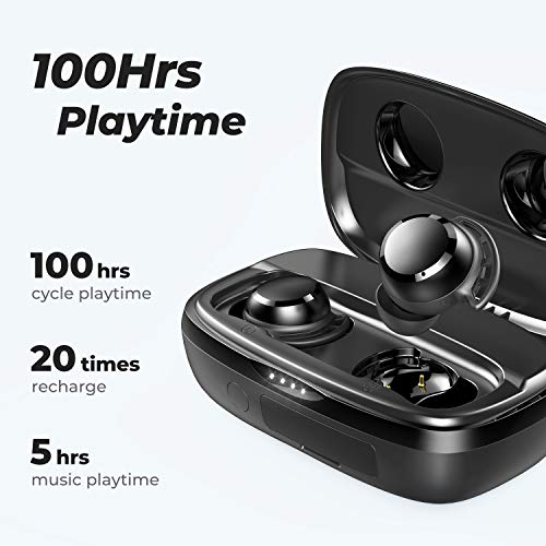 Auriculares Inalámbricos Bluetooth 5.0, Tribit 100 Horas y Carga Rápida USB-C, IPX8 Impermeable, Control táctil, en la Oreja Bajos Profundos Micrófono Incorporado Audifonos Inalambricos, FlyBuds 3