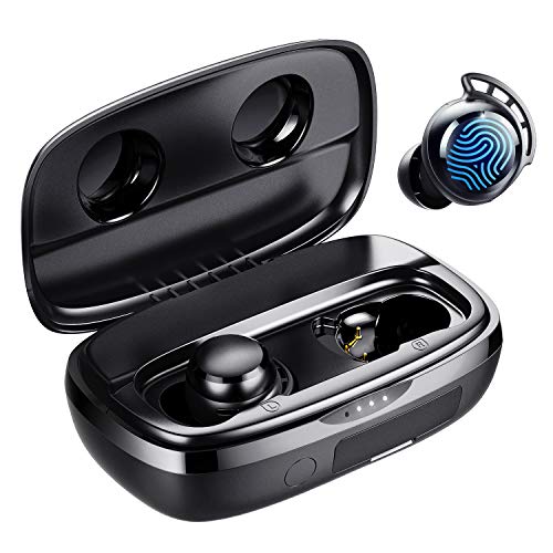 Auriculares Inalámbricos Bluetooth 5.0, Tribit 100 Horas y Carga Rápida USB-C, IPX8 Impermeable, Control táctil, en la Oreja Bajos Profundos Micrófono Incorporado Audifonos Inalambricos, FlyBuds 3
