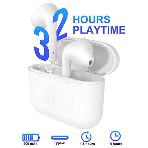 Auriculares Inalambricos, Cascos Inalambricos con Micrófonos IPX7 Impermeable, Auriculares Bluetooth 5.1 HiFi Estéreo 32 Horas Cascos Bluetooth Control Táctil, para iPhone y Android Teléfono móvil
