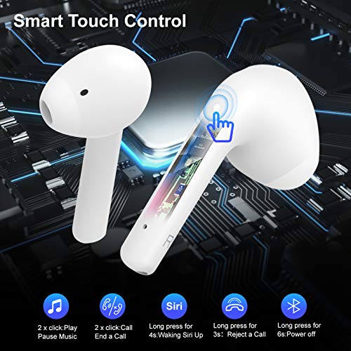 Auriculares Inalambricos, Cascos Inalambricos con Micrófonos IPX7 Impermeable, Auriculares Bluetooth 5.1 HiFi Estéreo 32 Horas Cascos Bluetooth Control Táctil, para iPhone y Android Teléfono móvil