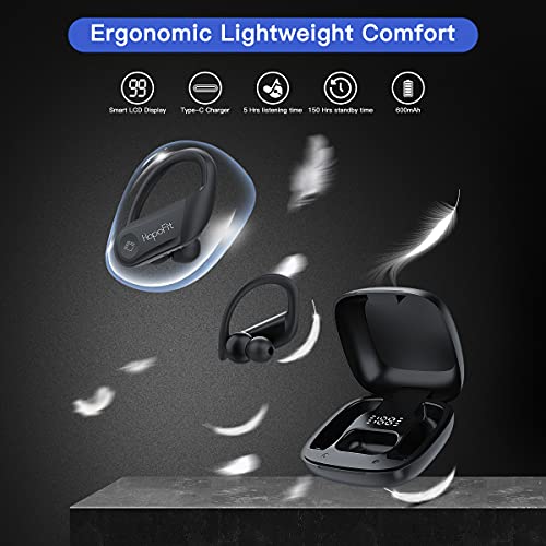 Auriculares Inalambricos Deportivos - Auriculares Bluetooth 5.0 Sport IP6 Impermeable con Micrófono - Calidad de Sonido HD - 35Hrs y Pantalla LED - Cascos Inhalabricos para Gimnasio Correr Trabajos