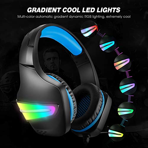 Auriculares para Videojuegos PS4, LED, Micrófono y Cancelación de Ruido Ajustable, Compatible con Switch/Xbox One/PS4/PC/Tablet/Smartphone, Bajos Estéreo, Luz LED