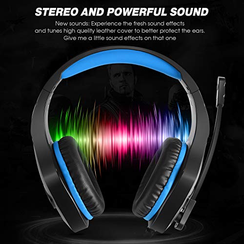 Auriculares para Videojuegos PS4, LED, Micrófono y Cancelación de Ruido Ajustable, Compatible con Switch/Xbox One/PS4/PC/Tablet/Smartphone, Bajos Estéreo, Luz LED