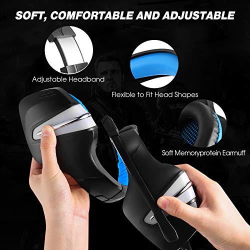 Auriculares para Videojuegos PS4, LED, Micrófono y Cancelación de Ruido Ajustable, Compatible con Switch/Xbox One/PS4/PC/Tablet/Smartphone, Bajos Estéreo, Luz LED