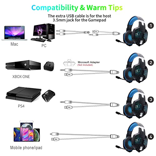 Auriculares para Videojuegos, YINSAN Cascos Gaming Premium Estéreo con Micrófono, 7 Luces LED y Orejeras de Memoria Suave, Gaming Headset con Control de Volumen para PS4, PC, Xbox One, Nintendo Switch