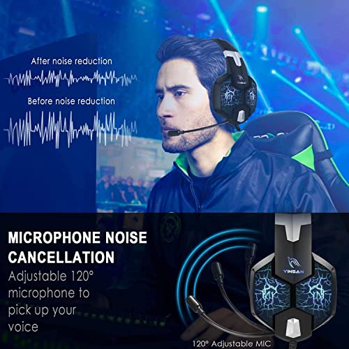 Auriculares para Videojuegos, YINSAN Cascos Gaming Premium Estéreo con Micrófono, 7 Luces LED y Orejeras de Memoria Suave, Gaming Headset con Control de Volumen para PS4, PC, Xbox One, Nintendo Switch