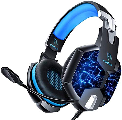 Auriculares para Videojuegos, YINSAN Cascos Gaming Premium Estéreo con Micrófono, 7 Luces LED y Orejeras de Memoria Suave, Gaming Headset con Control de Volumen para PS4, PC, Xbox One, Nintendo Switch