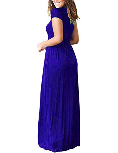 AUSELILY Maxi Vestidos Largos Sueltos de Manga Corta con Bolsillos para muje(Azul Real,XL)