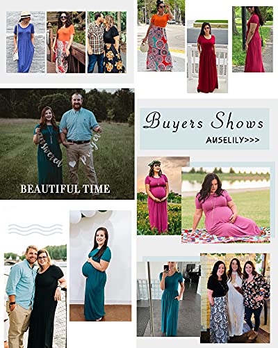 AUSELILY Maxi Vestidos Largos Sueltos de Manga Corta con Bolsillos para muje(Azul Real,XL)