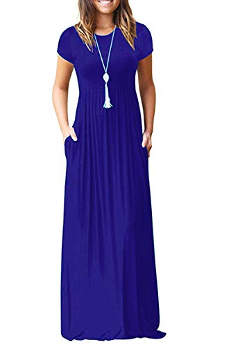 AUSELILY Maxi Vestidos Largos Sueltos de Manga Corta con Bolsillos para muje(Azul Real,XL)