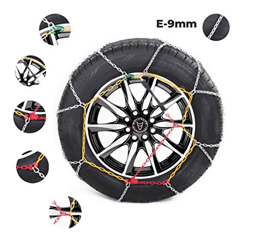 AUTO LABEL. Juego de 2 Cadenas de Nieve Metálicas Safe Grip Eslabón 9mm. Homologadas TÜV ÖNORM (Talla según Medidas de neumáticos) (Metálicas 9mm Safe Grip, Talla110)