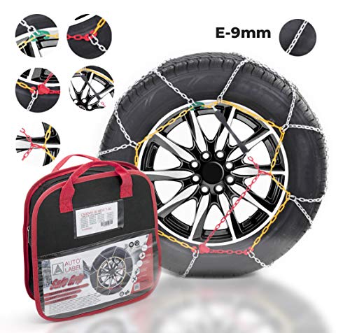 AUTO LABEL. Juego de 2 Cadenas de Nieve Metálicas Safe Grip Eslabón 9mm. Homologadas TÜV ÖNORM (Talla según Medidas de neumáticos) (Metálicas 9mm Safe Grip, Talla110)