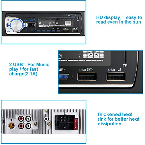 Autoradio Bluetooth Manos Libres, CENXINY 4 x 65W RDS Radio de Coche Bluetooth 5.0 LCD con Reloj, Soporte USB/AUX en FM/MP3/WMA/WAV/MPE