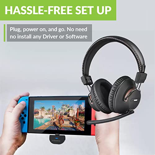 Avantree C519M Auriculares Inalámbricos Cascos Bluetooth con Micrófono, Compatible Nintendo Switch, PS5, MacBook Pro, Laptop PC USB C, Enchufe y juegue, Ideal Llamadas y Juegos música, 40 Horas