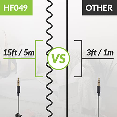Avantree HF049 Auriculares sobre Oreja Cable Extra Largo Bobina TV(sin Control de Volumen) y PC,Cable extendido AUX 3,5 mm 16 pies/5 M Clip,Controladores 50 mm Sonido Alta precisión,Adaptador 6,35 mm