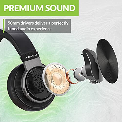 Avantree HF049 Auriculares sobre Oreja Cable Extra Largo Bobina TV(sin Control de Volumen) y PC,Cable extendido AUX 3,5 mm 16 pies/5 M Clip,Controladores 50 mm Sonido Alta precisión,Adaptador 6,35 mm