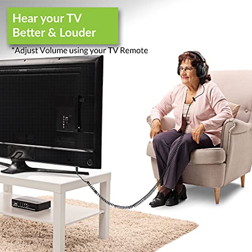 Avantree HF049 Auriculares sobre Oreja Cable Extra Largo Bobina TV(sin Control de Volumen) y PC,Cable extendido AUX 3,5 mm 16 pies/5 M Clip,Controladores 50 mm Sonido Alta precisión,Adaptador 6,35 mm