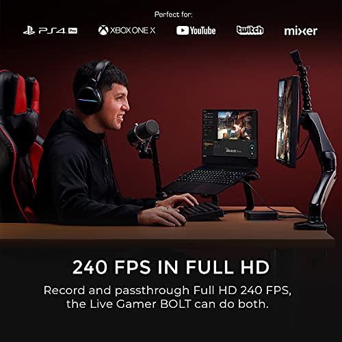 AVerMedia Live Gamer Bolt GC555- Caja de Captura de vídeo 4K p60 HDR Pass-Through, Ultra Baja Latencia, HDMI 2.0, luz Brillante RGB, conexión Sencilla y rápida con Las Plataformas PS4, Xbox, PS5